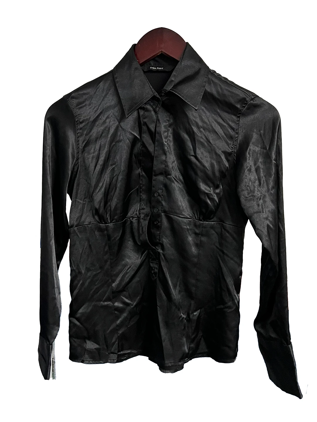 Blusa Negra Manga Larga Satin